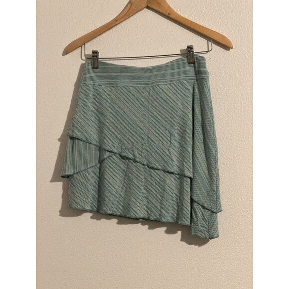 Athleta Women’s Skirt Small Green/ Grey Striped Asymmetrical Layered Pull On - Picture 1 of 6